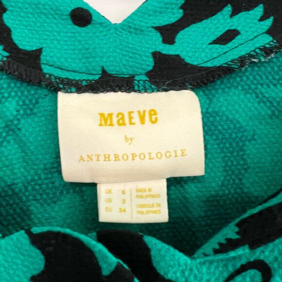 Maeve by Anthropologie Short Sleeve Women's Blouse Green and Black Size 2 - Picture 2 of 8